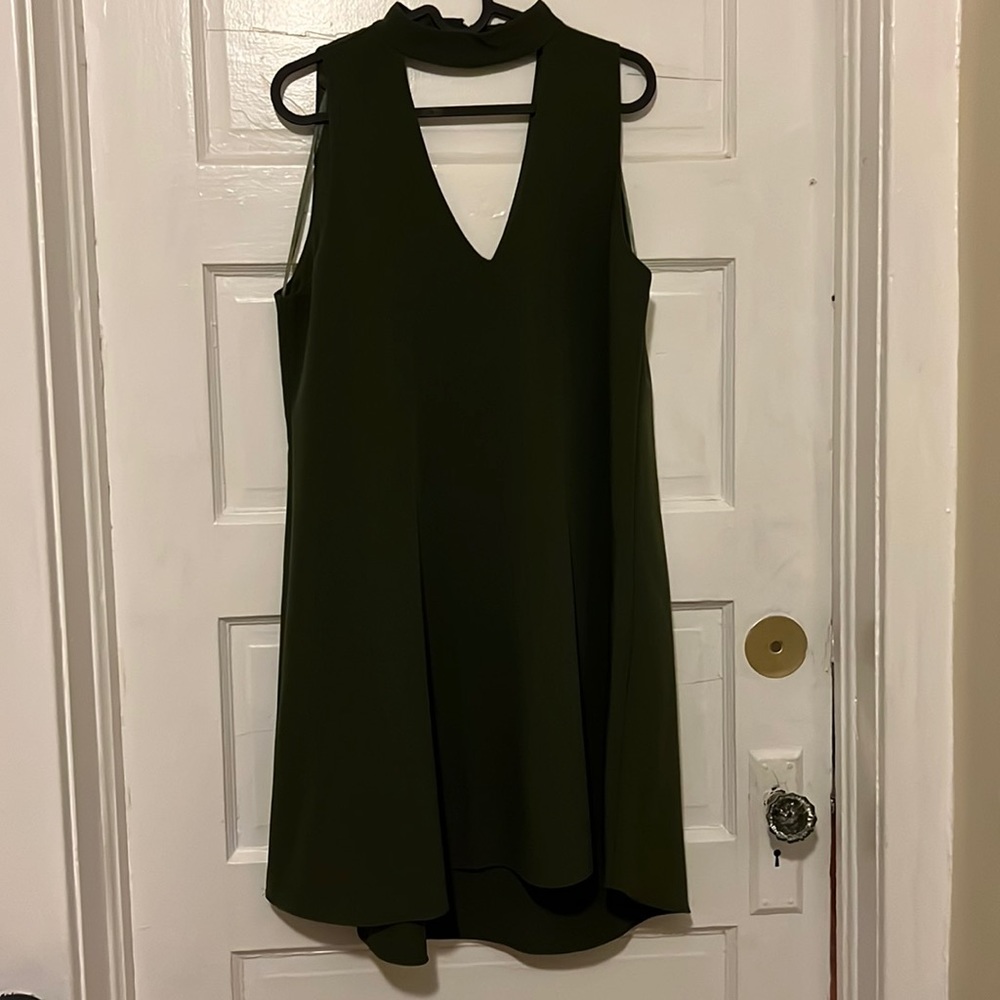 GB high neck olive green sleeveless shift dress